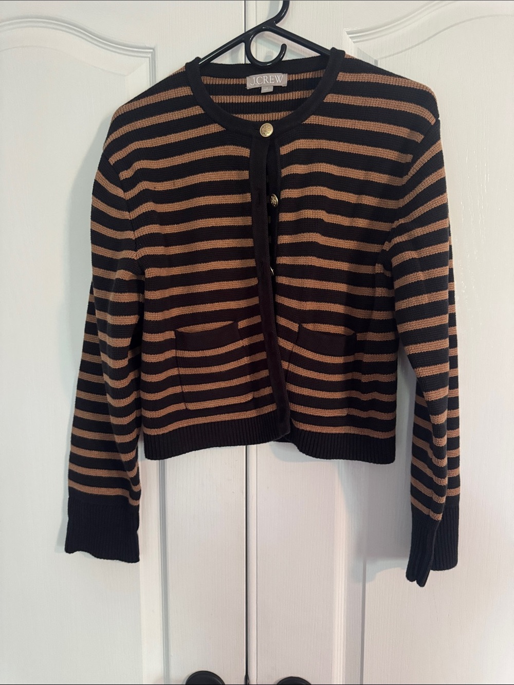 J. Crew Black and Tan Striped Button-Front Cardigan